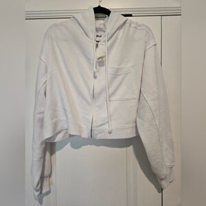 Aerie White Crop Sweatshirt Jacket NWT